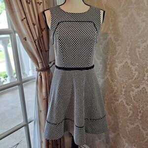 Oleg Cassini Size 4 Fit and Flare Black/White Checkerboard Skater Dress EUC
